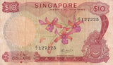 Singapore 10 Dollars ND 1967-1973 P 3 c NO Red Replacement Z/1 USED See Scan
