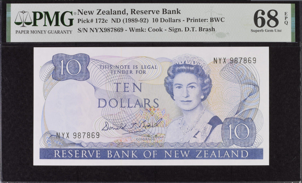 New Zealand 10 Dollars ND 1989-92 P 172 c Superb GEM UNC PMG 68 EPQ Top Pop