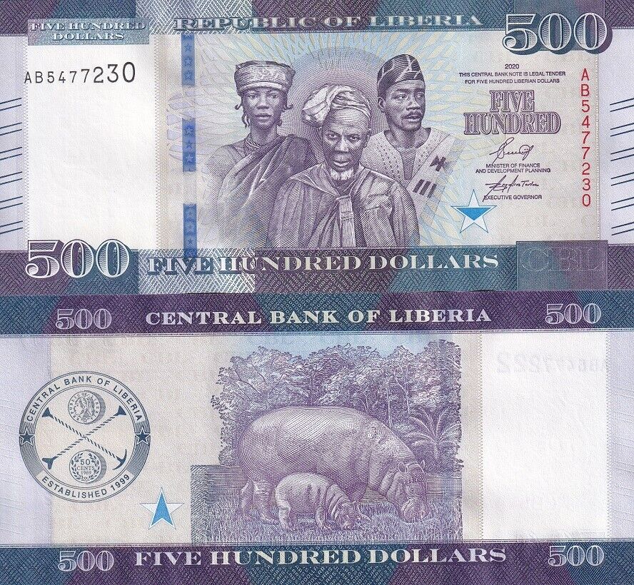 Liberia 500 Dollars 2020 P 36 c UNC