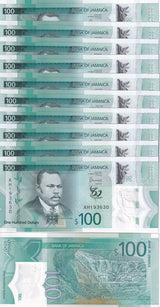 Jamaica 100 Dollars 2022 / 2023 P 97 NEW Polymer LOT 10 UNC