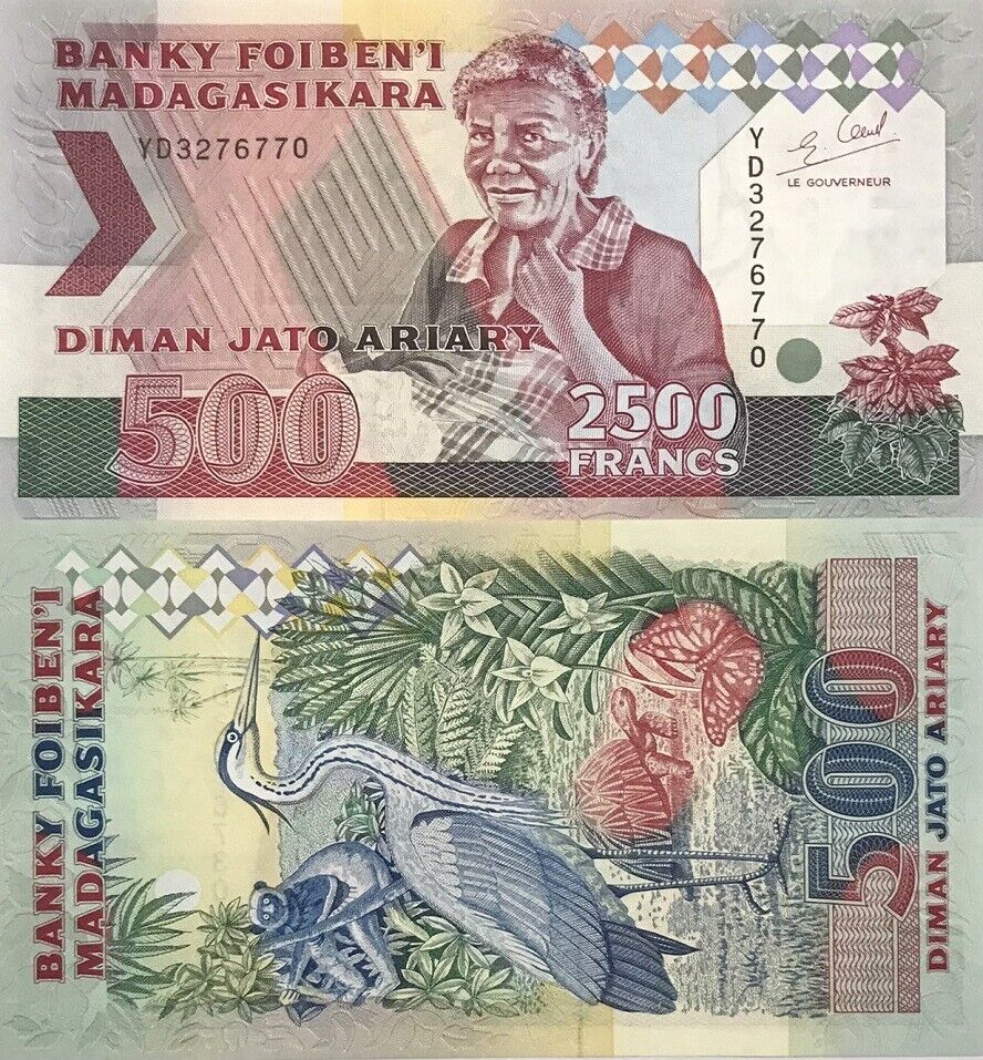 Madagascar 2500 Francs 500 Ariary ND 1993 P 72Ab UNC