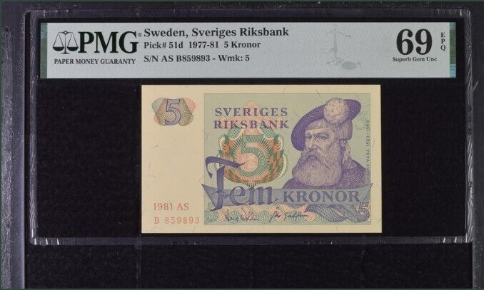 Sweden 5 Kronor 1981 P 51 d SUPERB GEM UNC PMG 69 EPQ