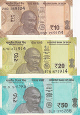 India Set 3 PCS 10 20 50 Rupees 2022 P 109 110 111 UNC