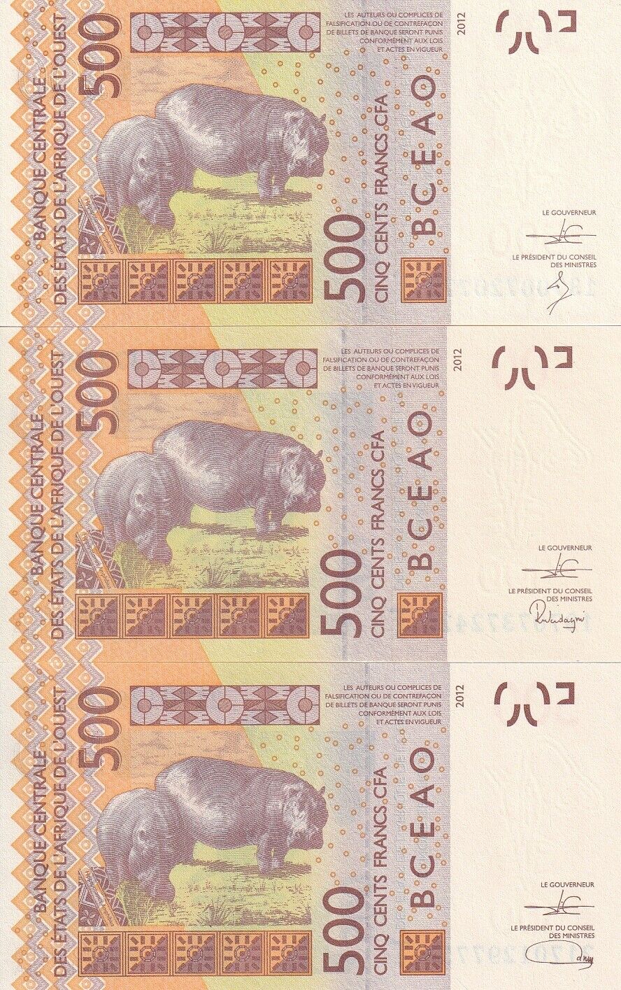 West African States Togo Set 3 Pcs 500 2013 2019 2021 P 819Tb P 819 UNC