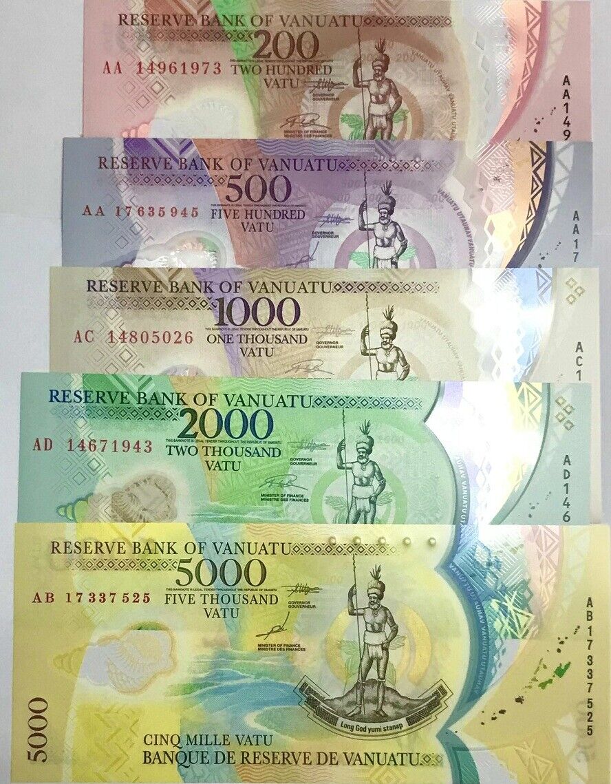 Vanuatu Set 5 PCS 200 500 1000 2000 5000 Vatu 2014-2020 P 12 13 14 18 19 UNC