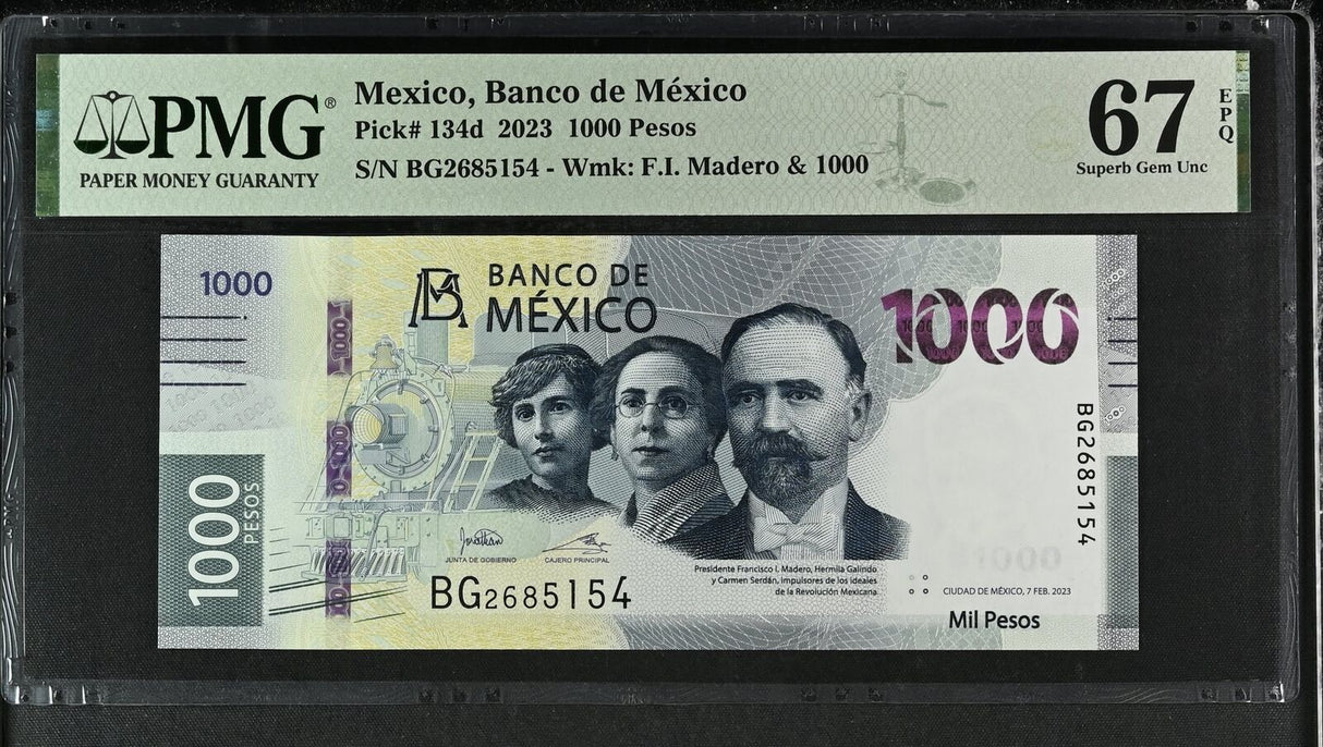 Mexico 1000 Pesos 2023 P 134 d Superb Gem UNC PMG 67 EPQ