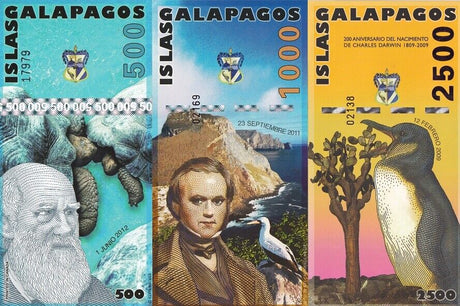 Galapagos Islands Set of 3 Wildlife Banknotes 500 1000 2500 2009 - 2012 FANTASY