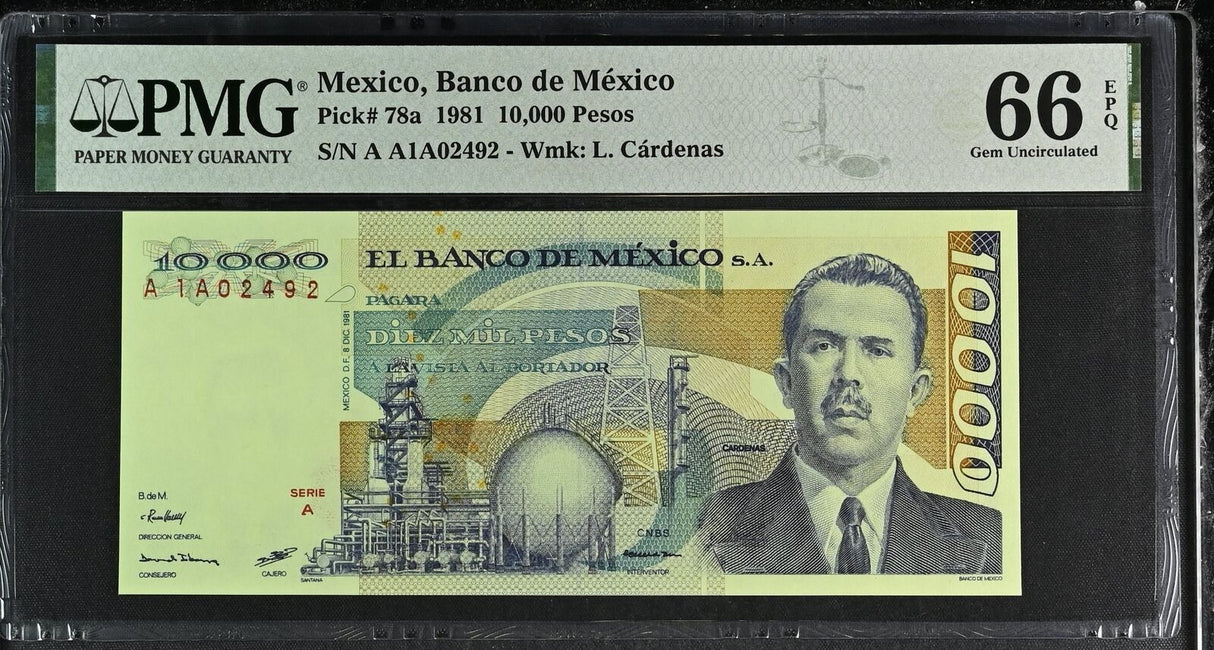 Mexico 10000 Pesos 1981 P 78 a Gem UNC PMG 66 EPQ