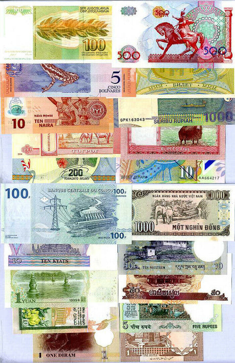 WORLD BANKNOTES LOT SET 20 PCS ALL FROM DIFFERENT 20 COUNTRIES # 2 UNC