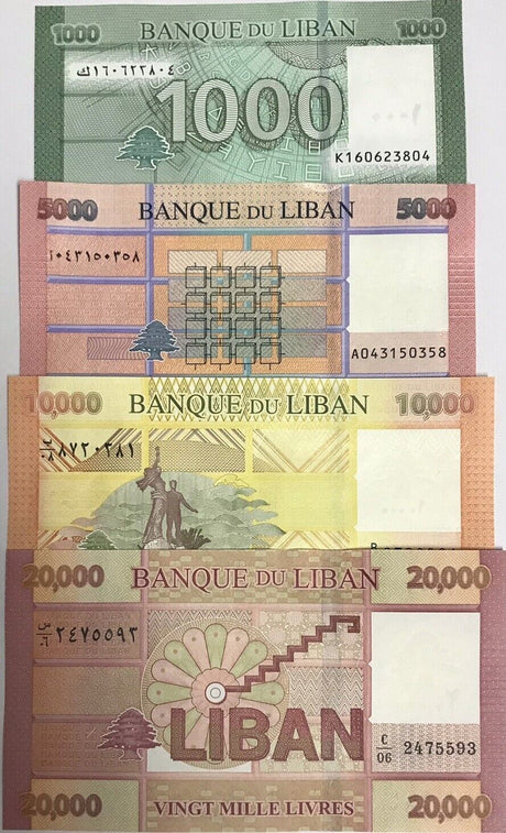 Lebanon Set 4 Pcs 1000 5000 10000 20000 Livres 2014-2021 P 90 91 92 P 93 UNC