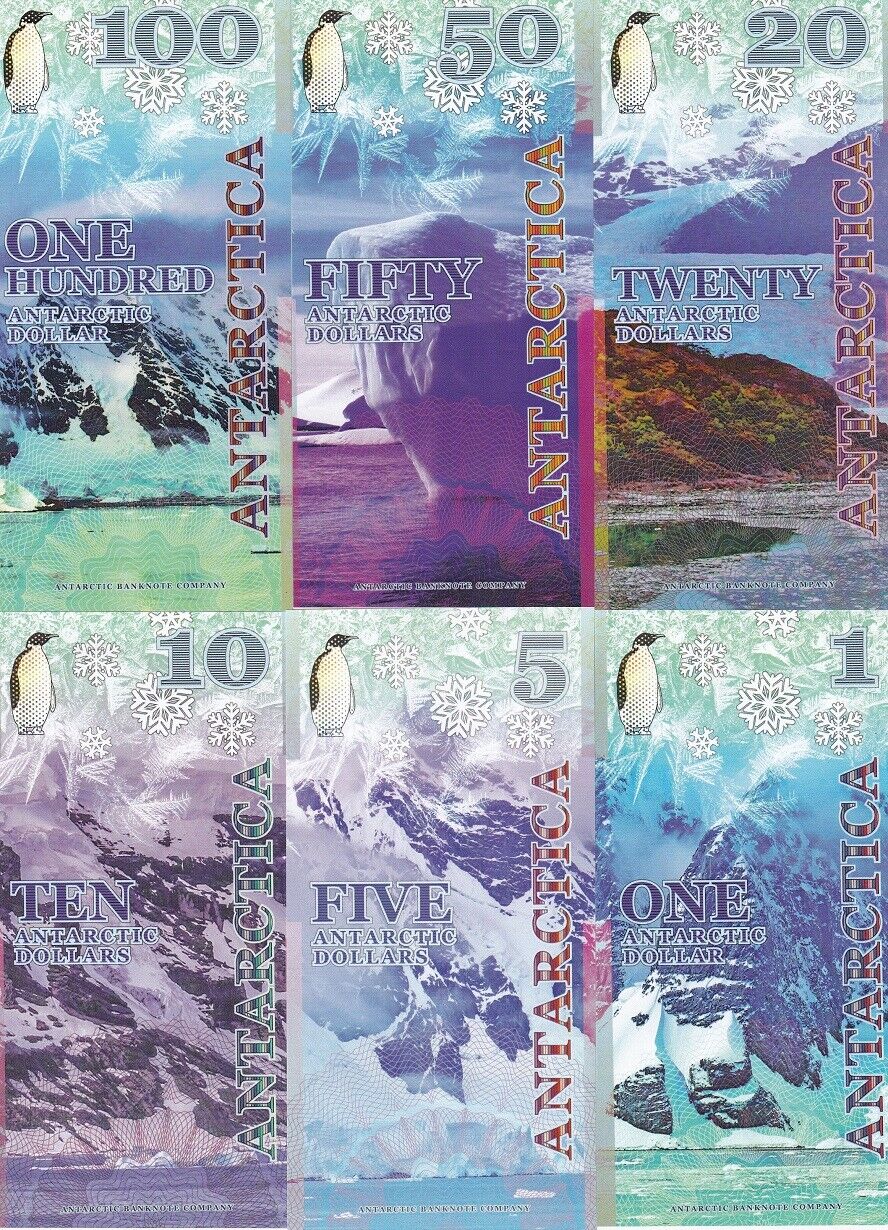 Antarctica Set 6 1 5 10 20 50 100 Dollars 2020 polymer Polar Skua Seal Fantasy