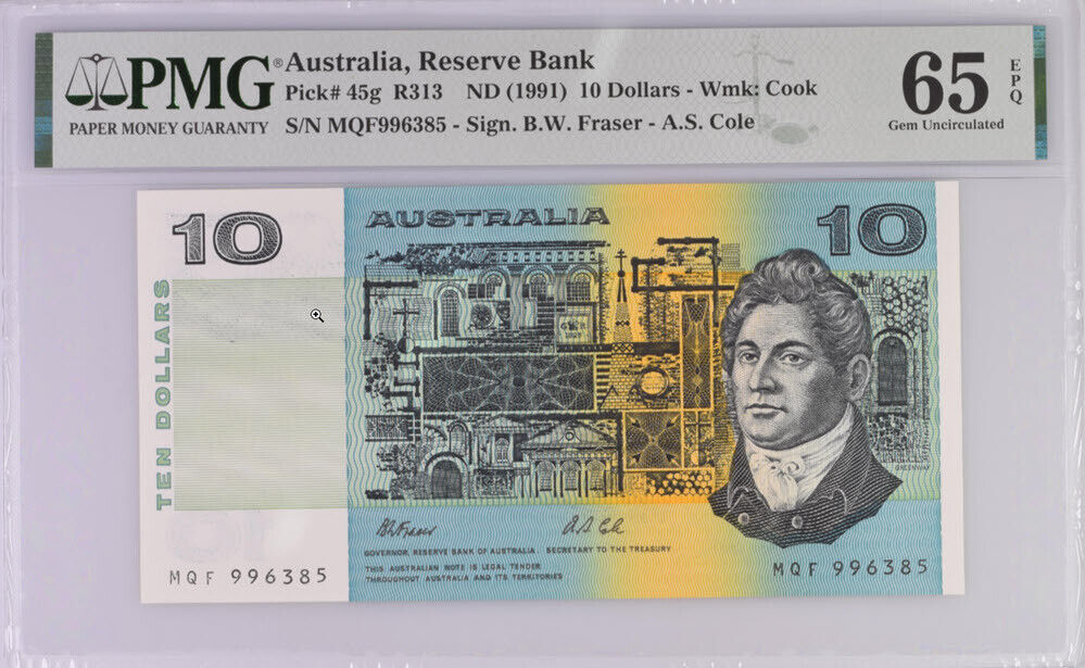 Australia 10 Dollars ND 1991 P 45 g Gem UNC PMG 65 EPQ