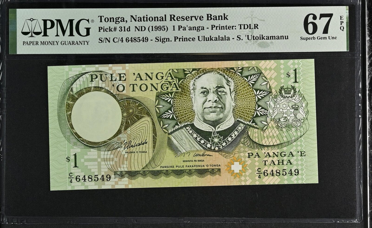 TONGA 1 PA'ANGA ND 1995 P 31 d Superb GEM UNC PMG 67 EPQ