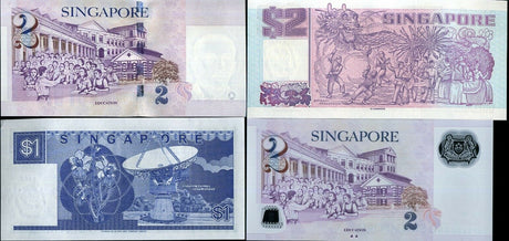 SINGAPORE SET 4 PCS 1 2 DOLLARS ND 1987-2013 P 18 18 38-NEW PAPER/POLYMER UNC
