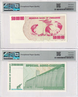 Zimbabwe Set 5; 750K 1-500 Mill 25 Bill 2008 P 52-P 62 Superb Gem UNC PMG 67 EPQ