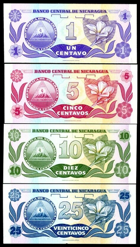Nicaragua SET 4 Pcs 1 5 10 25 centavo 1991 P 167 168 169 170 UNC