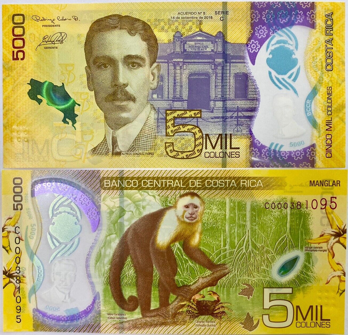 Costa Rica 5000 Colones 2018 ND 2020 P 282 a Polymer AUnc