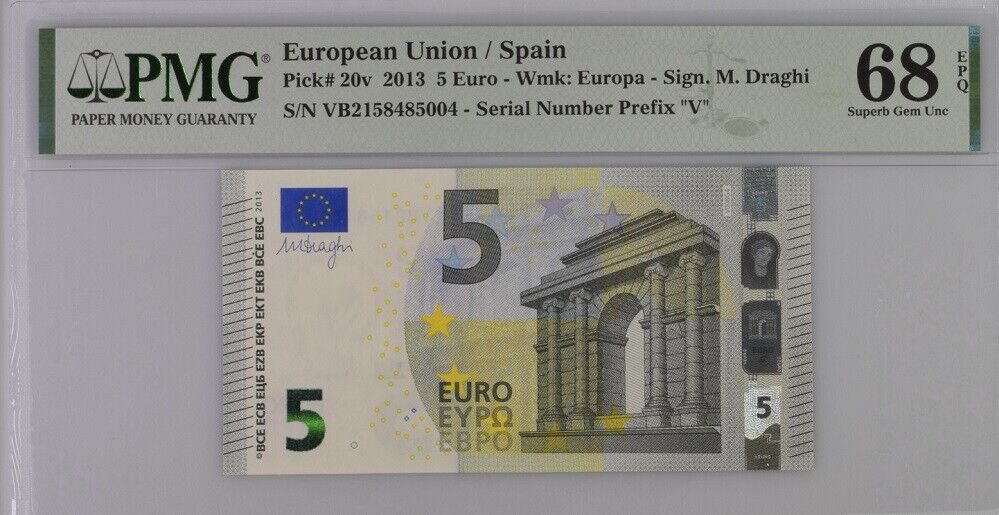 Euro 5 Euro 2013 P 20 V Spain VB Superb Gem UNC PMG 68 EPQ