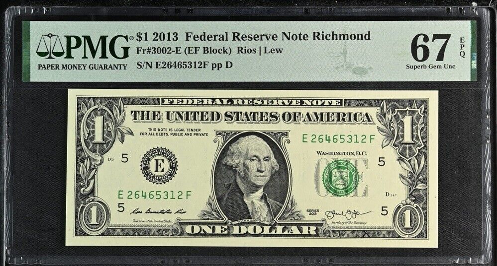 United States 1 Dollar USA 2013 P 537 E Richmond Superb Gem UNC PMG 67 EPQ