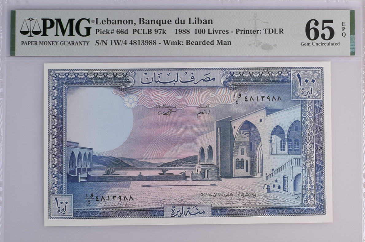 Lebanon 100 Livres 1988 P 66 d GEM UNC PMG 65 EPQ