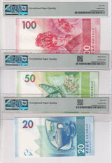 Hong Kong Set 3; 20 50 100 Dollars 2018-21 P348b-P350a Superb UNC PMG 66 67 EPQ