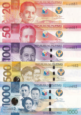 Philippines Set 5 pcs 20 50 100 500 1000 Pesos 2022-2023 P 230 P 231 - P 235 UNC