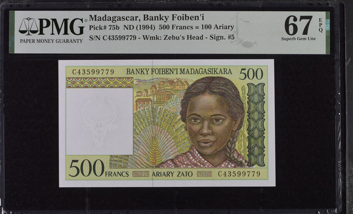 Madagascar 500 Francs ND 1994 P 75 b Superb Gem UNC PMG 67 EPQ