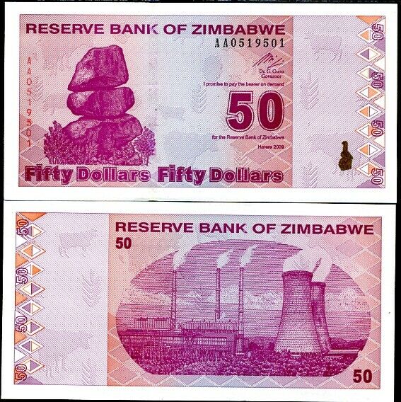 Zimbabwe 50 Dollars 2009 P 96 AA PREFIX UNC