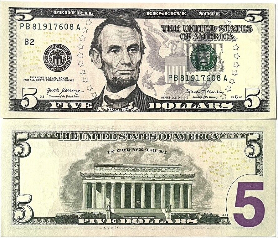 United States 5 Dollars USA 2017A P 545A New York NY "B" UNC