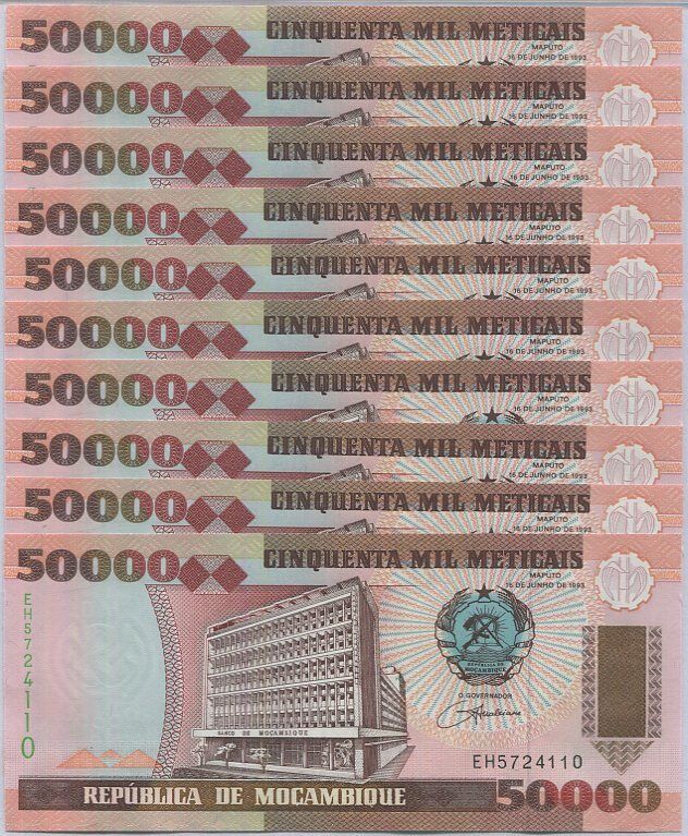 Mozambique 50000 Meticais 1993 P 138 UNC LOT 10 PCS