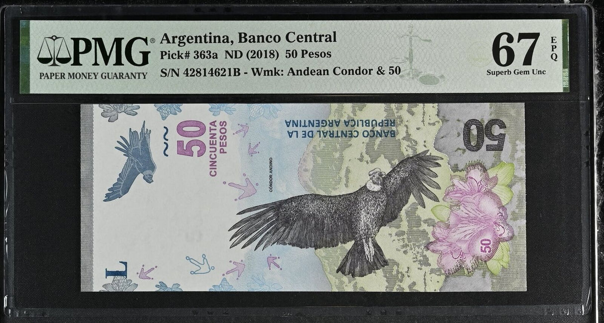 Argentina 50 Pesos ND 2018 P 363 a Superb Gem UNC PMG 67 EPQ