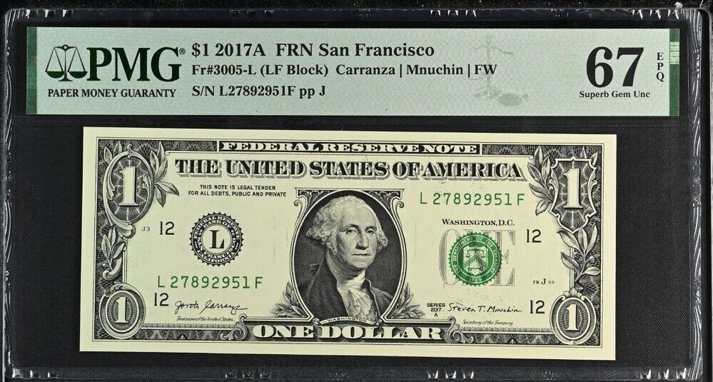 United States 1 Dollar USA 2017A P 544 F San Francisco Superb Gem UNC PMG 67 EPQ
