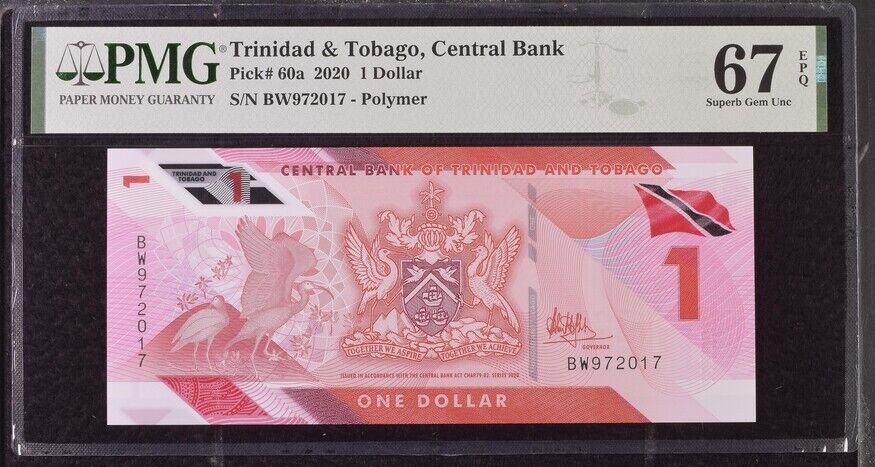 Trinidad & Tobago 1 Dollar 2020 P 60 a Superb Gem UNC PMG 67 EPQ