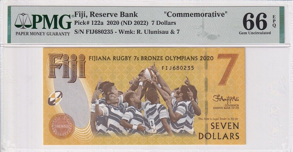 Fiji 7 Dollars 2020 ND 2022 Comm. P 122 a Gem UNC PMG 66 EPQ