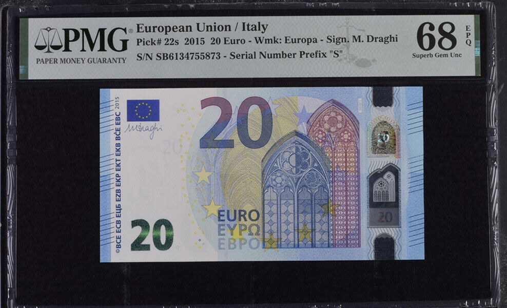 Euro 20 Euro Italy 2015 P 22 s Superb Gem UNC PMG 68 EPQ Top Pop