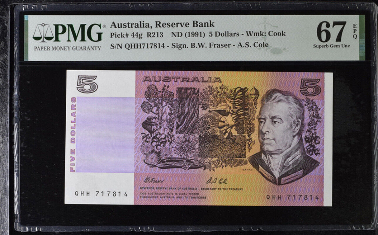 Australia 5 Dollars ND 1991 P 44 g Superb Gem UNC PMG 67 EPQ