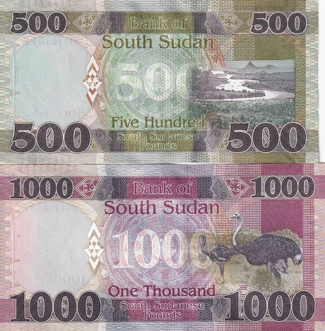 South Sudan Set 2 UNC 500 1000 Pounds 2021 P 16 17 New Sign