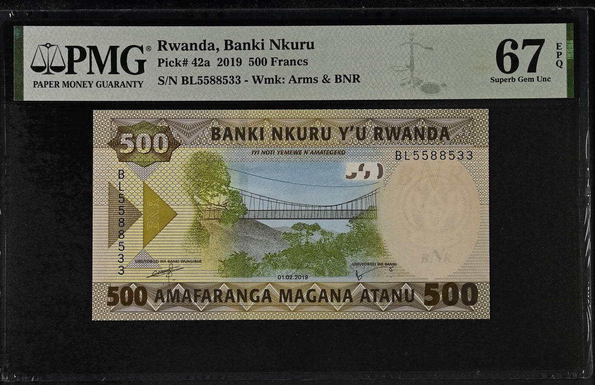 Rwanda 500 Francs 2019 P 42 a Superb Gem UNC PMG 67 EPQ