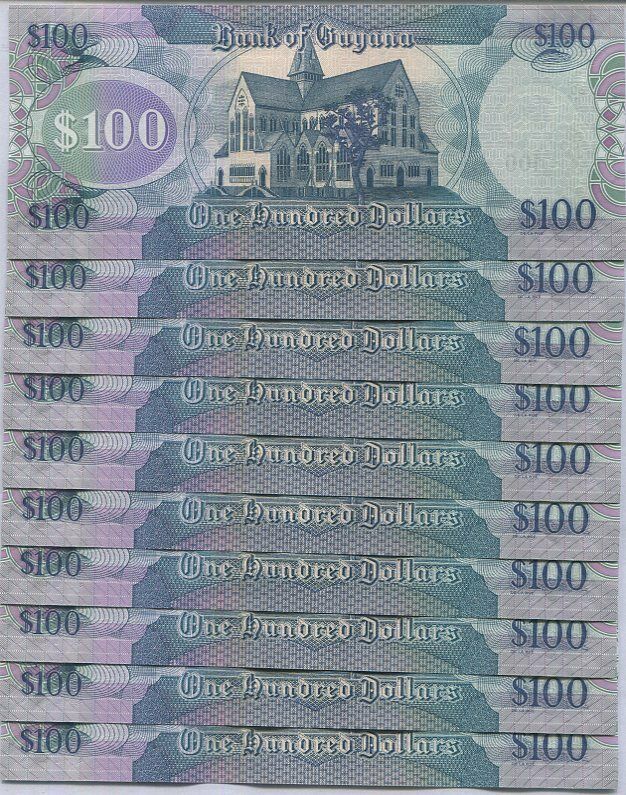 Guyana 100 Dollars ND 2019 P 36 d UNC Lot 10 PCS