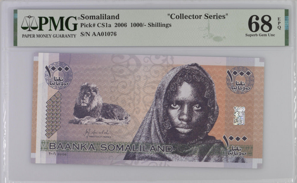 Somaliland 1000 Shillings 2006 P CS1 a Superb Gem PMG 68 EPQ