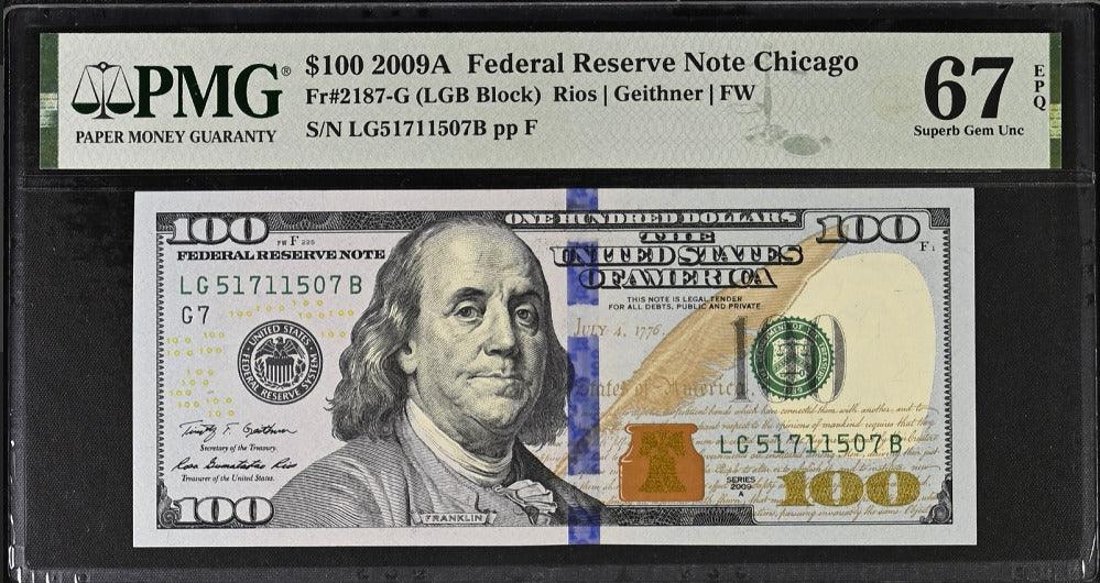 United States 100 Dollars USA 2009A P 536 G Chicago Superb Gem UNC PMG 67 EPQ