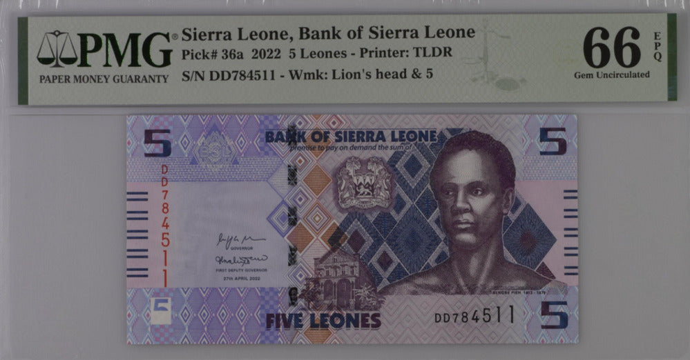 Sierra Leone 5 Leones 2022 P 36 a Gem UNC PMG 66 EPQ