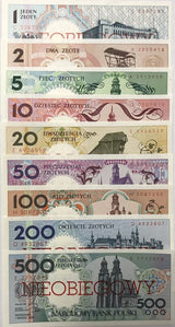 Poland Set 9 Pcs 1 2 5 10 20 50 100 200 500 Zlotlych 1990 Cancel P 164a-172a UNC