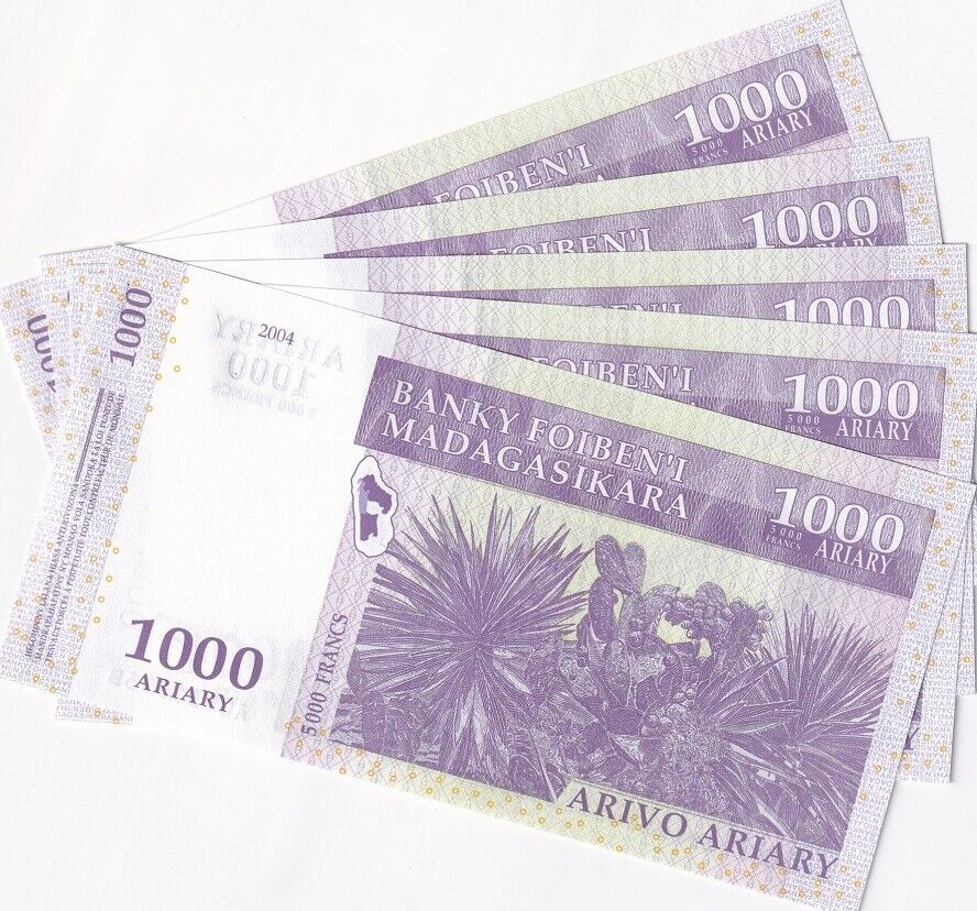 Madagascar 1000 Ariary 2004 P 89 c UNC LOT 5 PCS