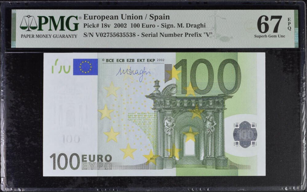 Euro 100 Euro Spain 2002 P 18 v Superb Gem UNC PMG 67 EPQ