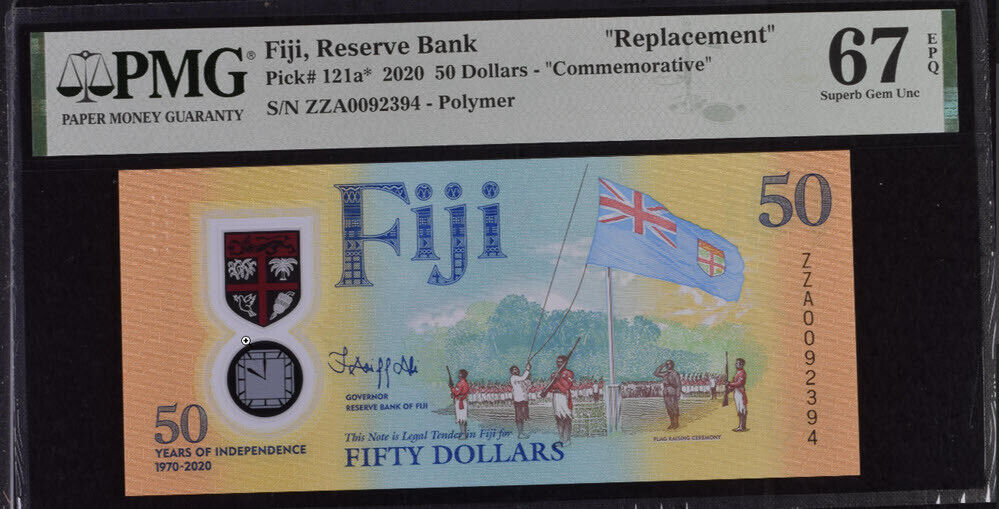 Fiji 50 Dollars ND 2020 P 121* Replacement ZZA Polymer Superb GEM UNC PMG 67 EPQ