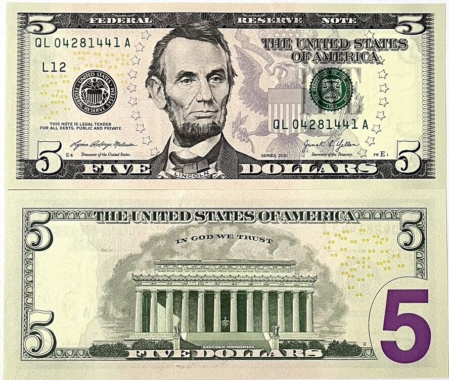 United States 5 Dollars USA 2021 P 551 San Francisco CA "L" UNC