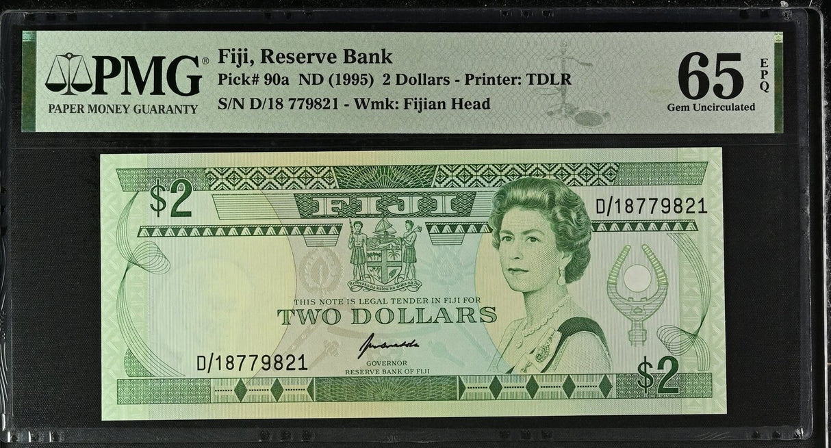 Fiji 2 Dollars ND 1995 P 90 a QE II Gem UNC PMG 65 EPQ