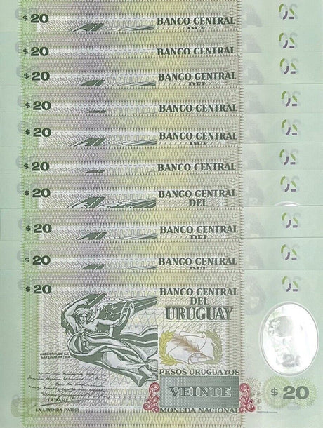 Uruguay 20 Pesos 2020 P 101 Polymer UNC LOT 10 PCS