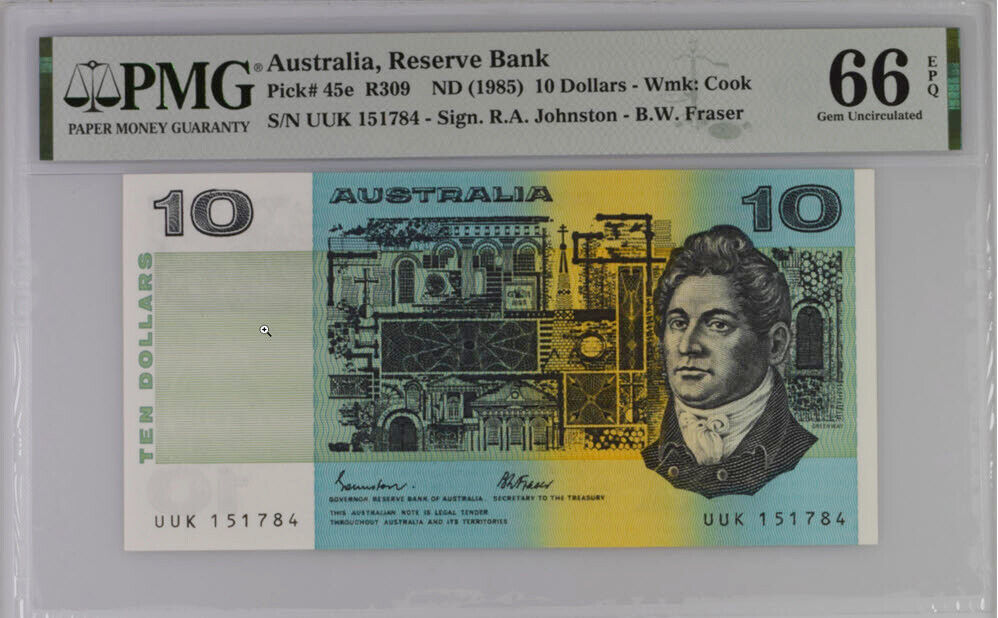 Australia 10 Dollars ND 1985 P 45 e GEM UNC PMG 66 EPQ